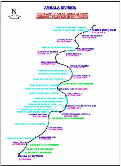 Kalka-Shimla Toy Train Route map