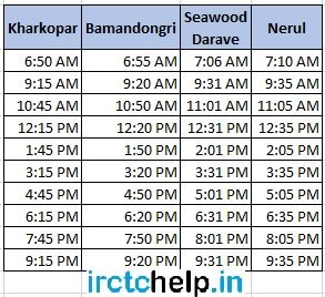 Kharkopar to Nerul Mumbai Local Train Time Table