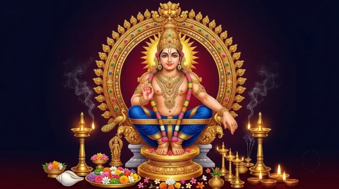 Swami Ayyappan image for Sabarimala travel guide covering nearest railway station Chengannur, Kochi airport, and road routes