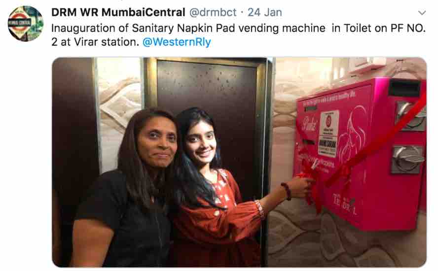 Sanitary Napkin Pad vending machine at Virar station
