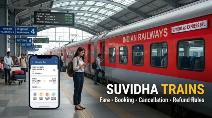 Suvidha Special Train at Indian Railway Station Suvidha special train at an Indian railway station ready for boarding