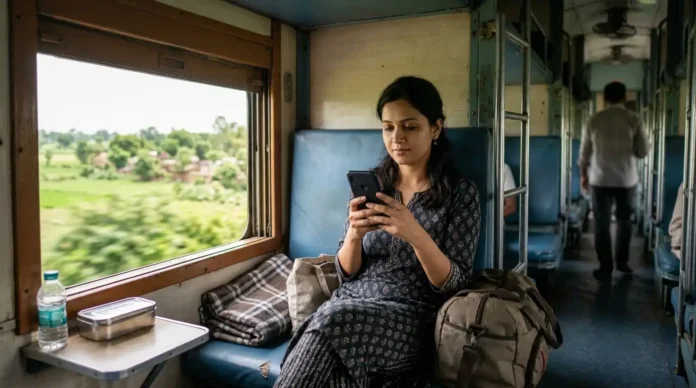 Rail Madad Complaint on 139 Train passenger using a phone to lodge a Rail Madad complaint on helpline 139