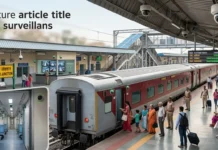 CCTV in Indian Railways 2026: Station and Coach Coverage CCTV cameras installed at an Indian railway station and inside a passenger coach for enhanced passenger safety