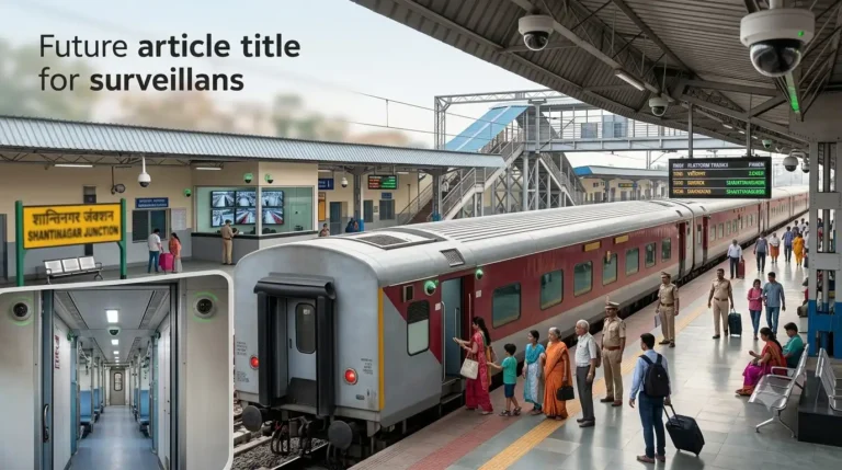 CCTV cameras installed at an Indian railway station and inside a passenger coach for enhanced passenger safety