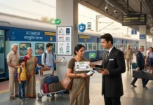 Railway ID Proof List : Valid Documents for Train Travel TTE verifying a passenger's identity document before train travel at an Indian railway station