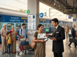 Railway ID Proof List : Valid Documents for Train Travel TTE verifying a passenger's identity document before train travel at an Indian railway station