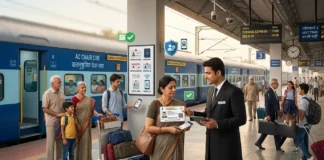 Railway ID Proof List : Valid Documents for Train Travel TTE verifying a passenger's identity document before train travel at an Indian railway station
