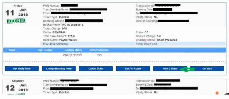 PNR Status - Railway Ticket Printing Option