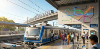 Chennai Local Trains 2026: Routes, MRTS, Fares and Updates Chennai suburban local train and elevated MRTS line with commuters at a modern railway station